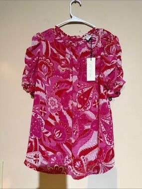 Rachel Zoe Pink and Fuchsia Floral Puff-Sleeve Blouse